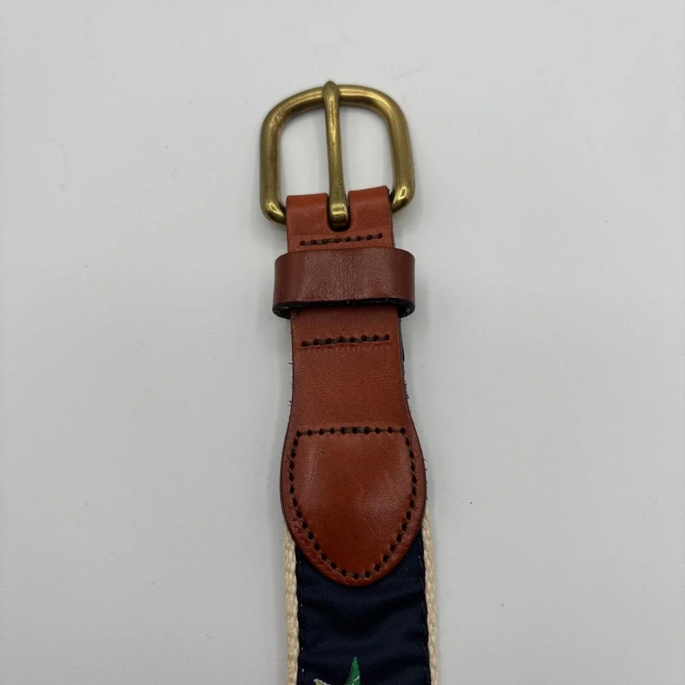 Leather Man Ltd. Canvas Belt Mens 44 Mahi Dorado Fish Embroidery Brass Buckle